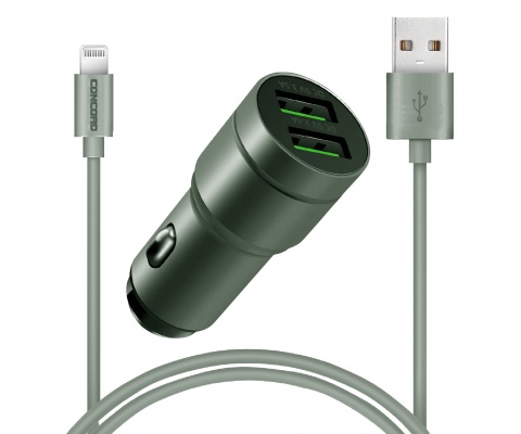Concord C-773 Lightning Cable Dual USB Car Charger